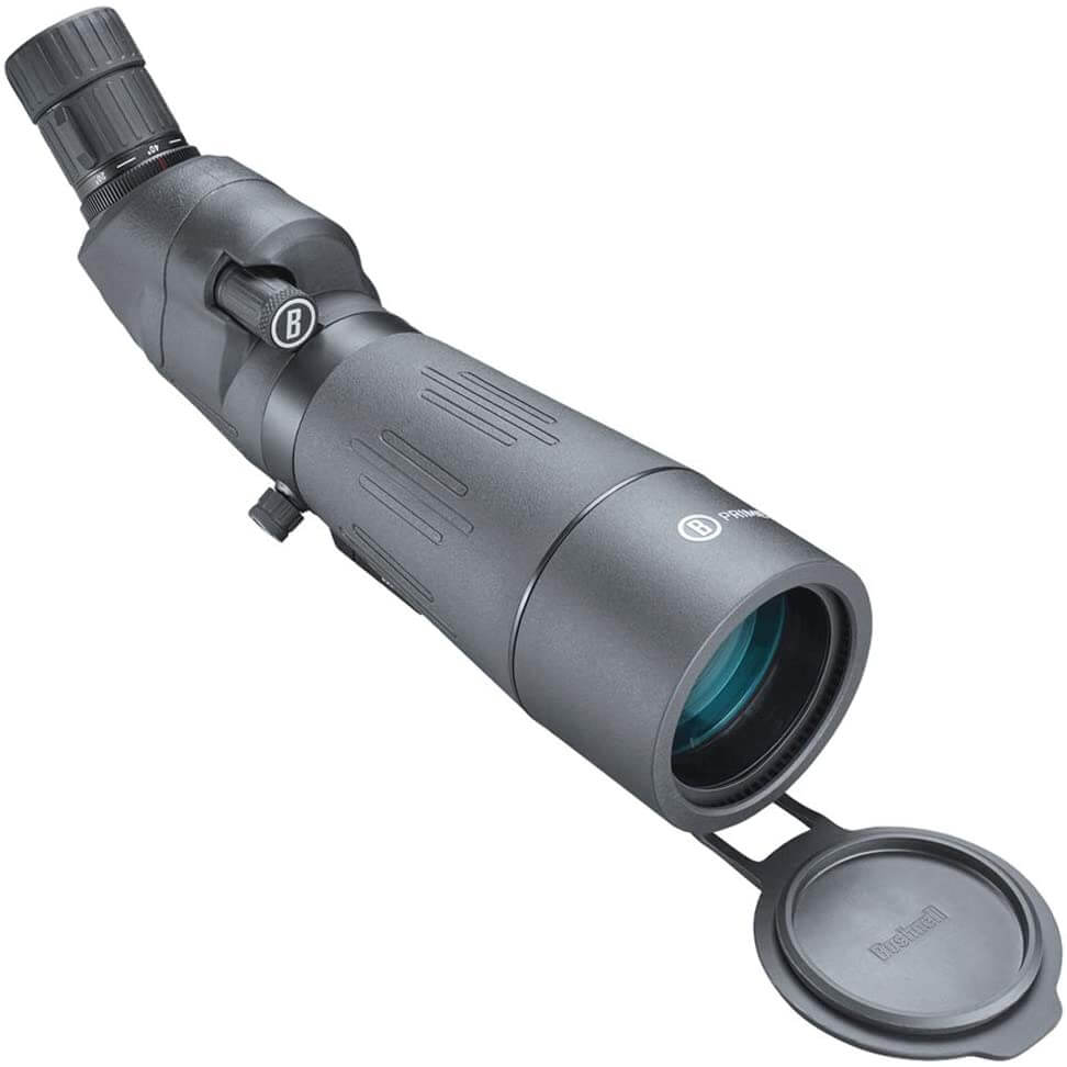 Das Bushnell Spektiv Prime 20-60x65 mit Geradeeinblick auf weißem Grund.
