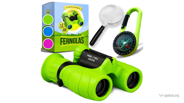 Kinderfernglas in schrillem Neon-Grün.